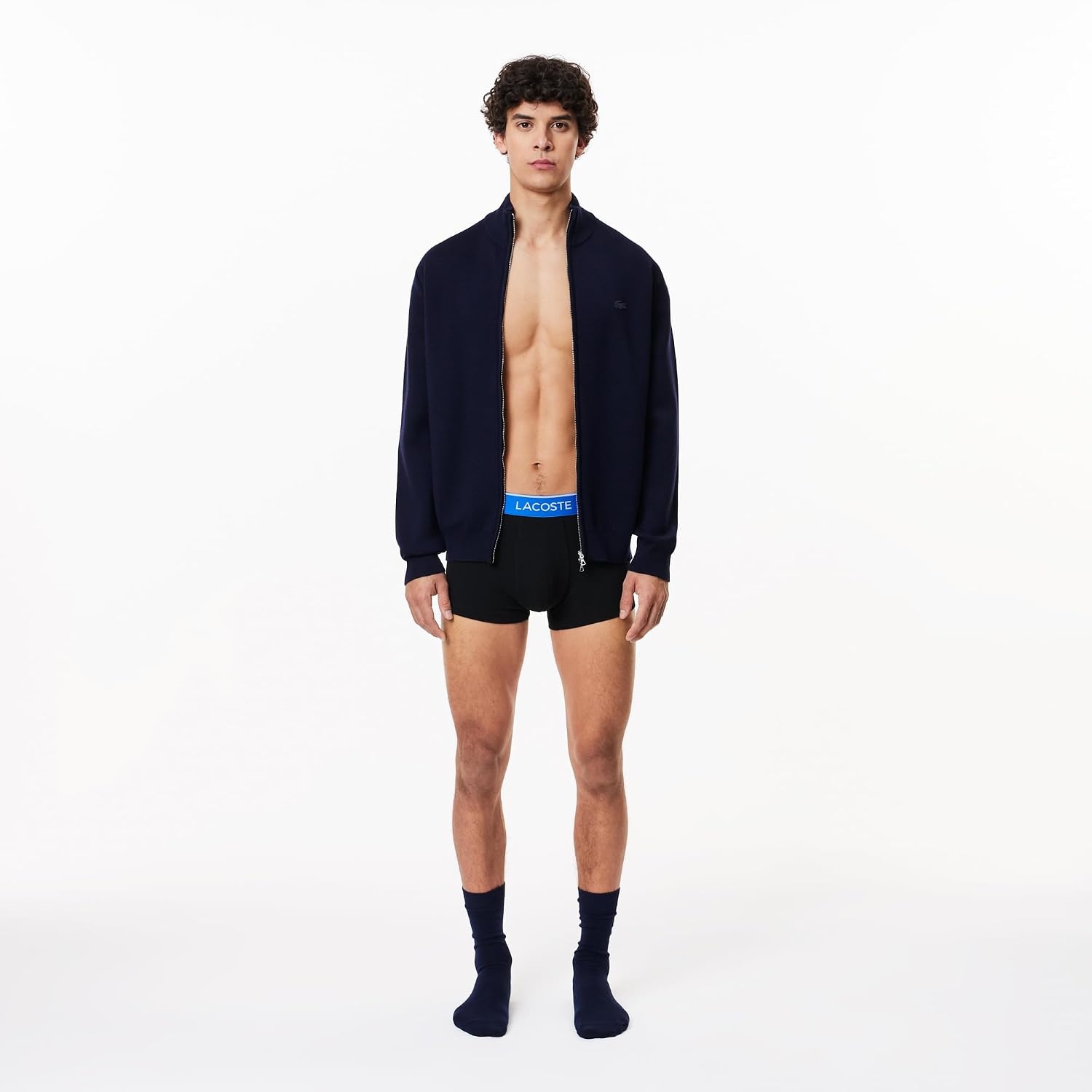 image:imageLacoste Mens Cotton Stretch Essentials Trunks 3packBlack With Ocean BlueSky MistGraphite Waistbands