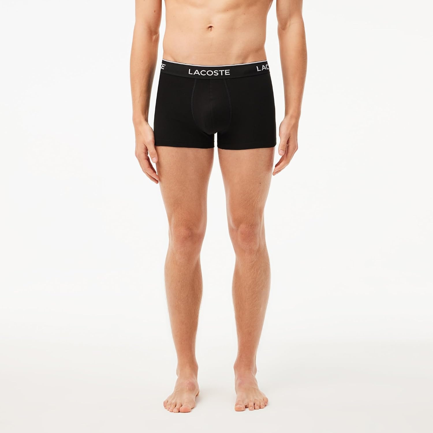 image:imageLacoste Mens Cotton Stretch Essentials Trunks 3packBlackWhiteGrey With Multicolor Waistband