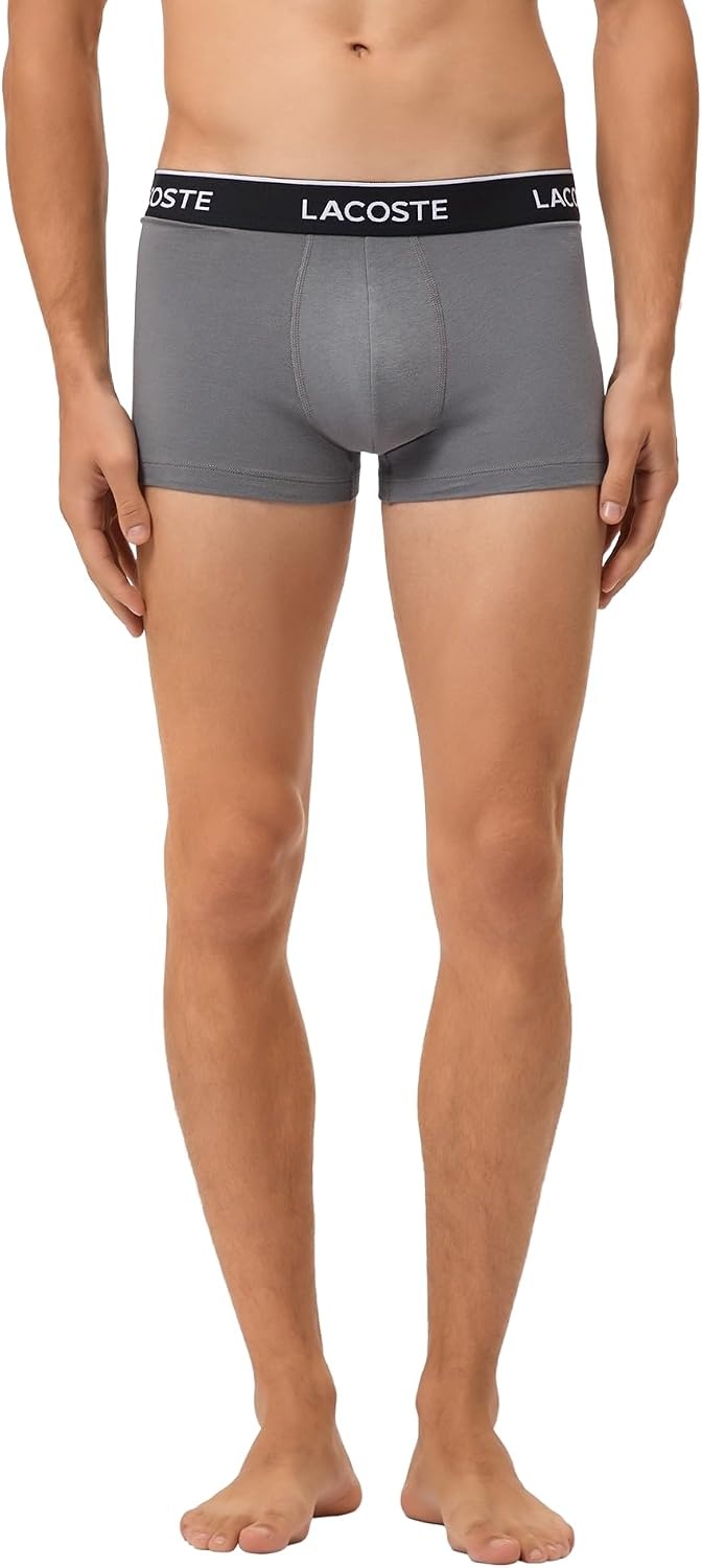 image:imageLacoste Mens Cotton Stretch Essentials Trunks 3packBlackWhiteLead Grey