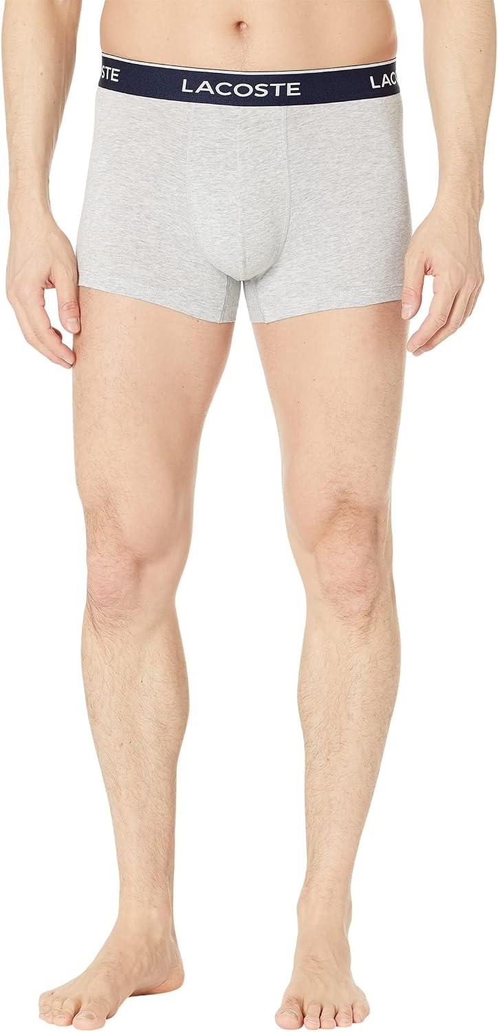 image:imageLacoste Mens Cotton Stretch Essentials Trunks 3packLavenderNavy BlueDove Grey