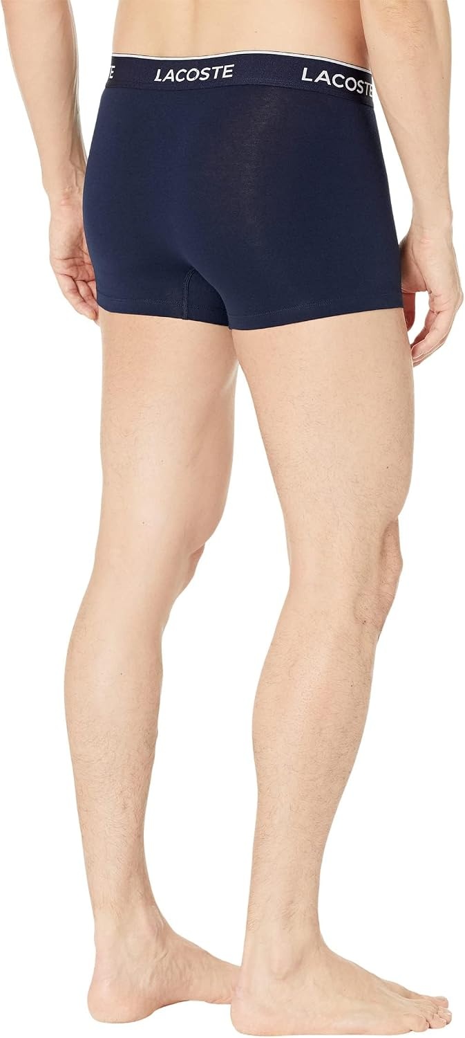 image:imageLacoste Mens Cotton Stretch Essentials Trunks 3packLavenderNavy BlueDove Grey