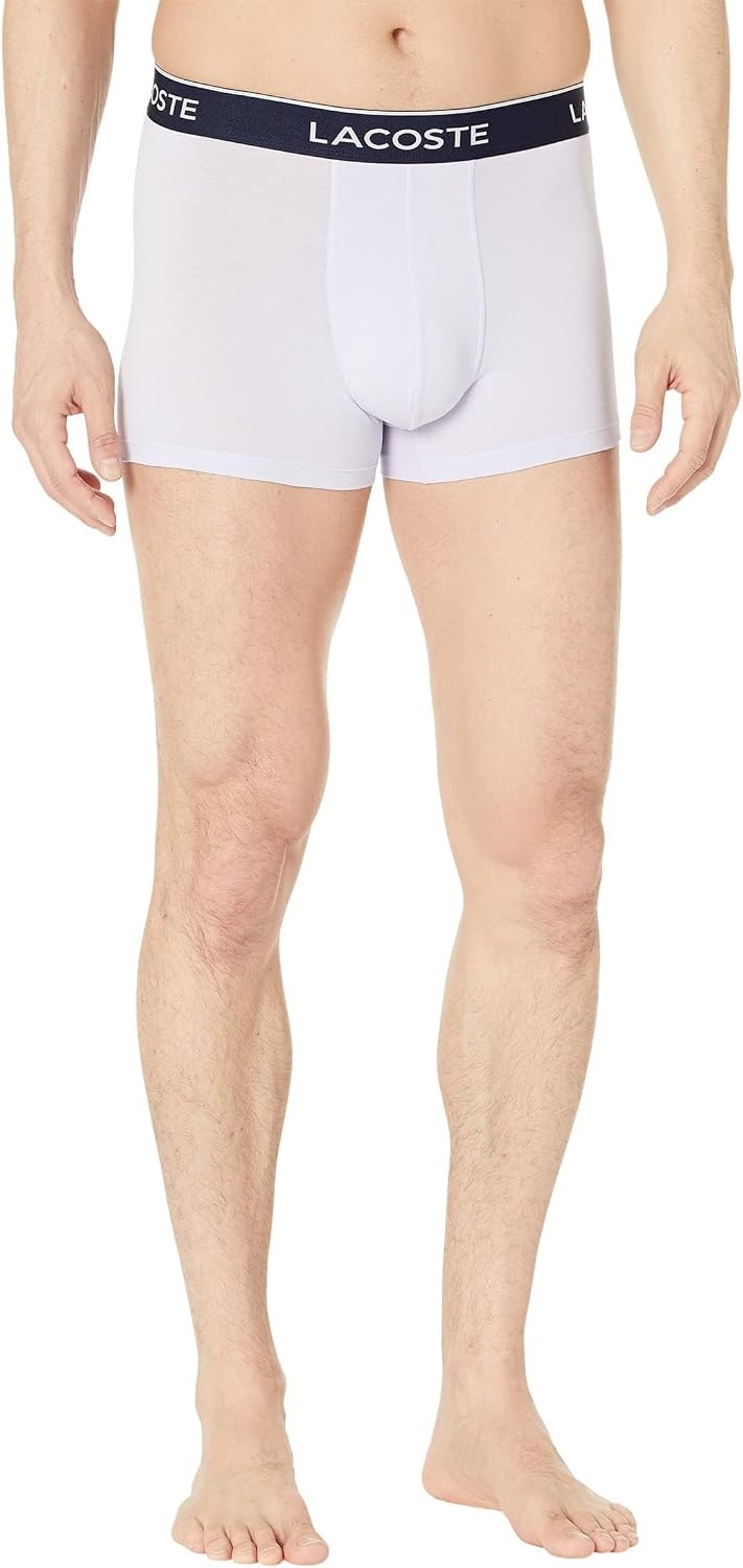image:imageLacoste Mens Cotton Stretch Essentials Trunks 3packLavenderNavy BlueDove Grey