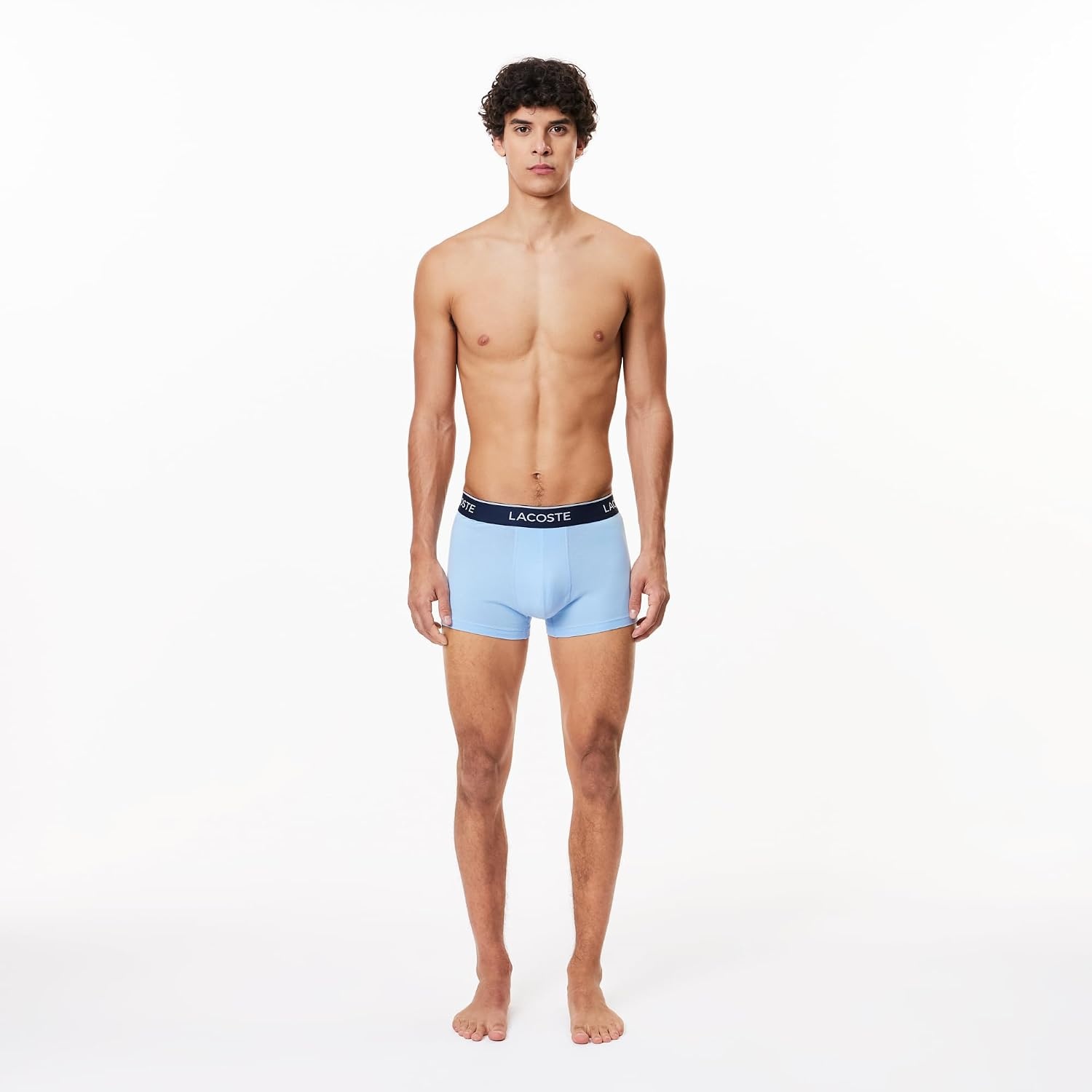 image:imageLacoste Mens Cotton Stretch Essentials Trunks 3packLight BlueBright BlueGrey