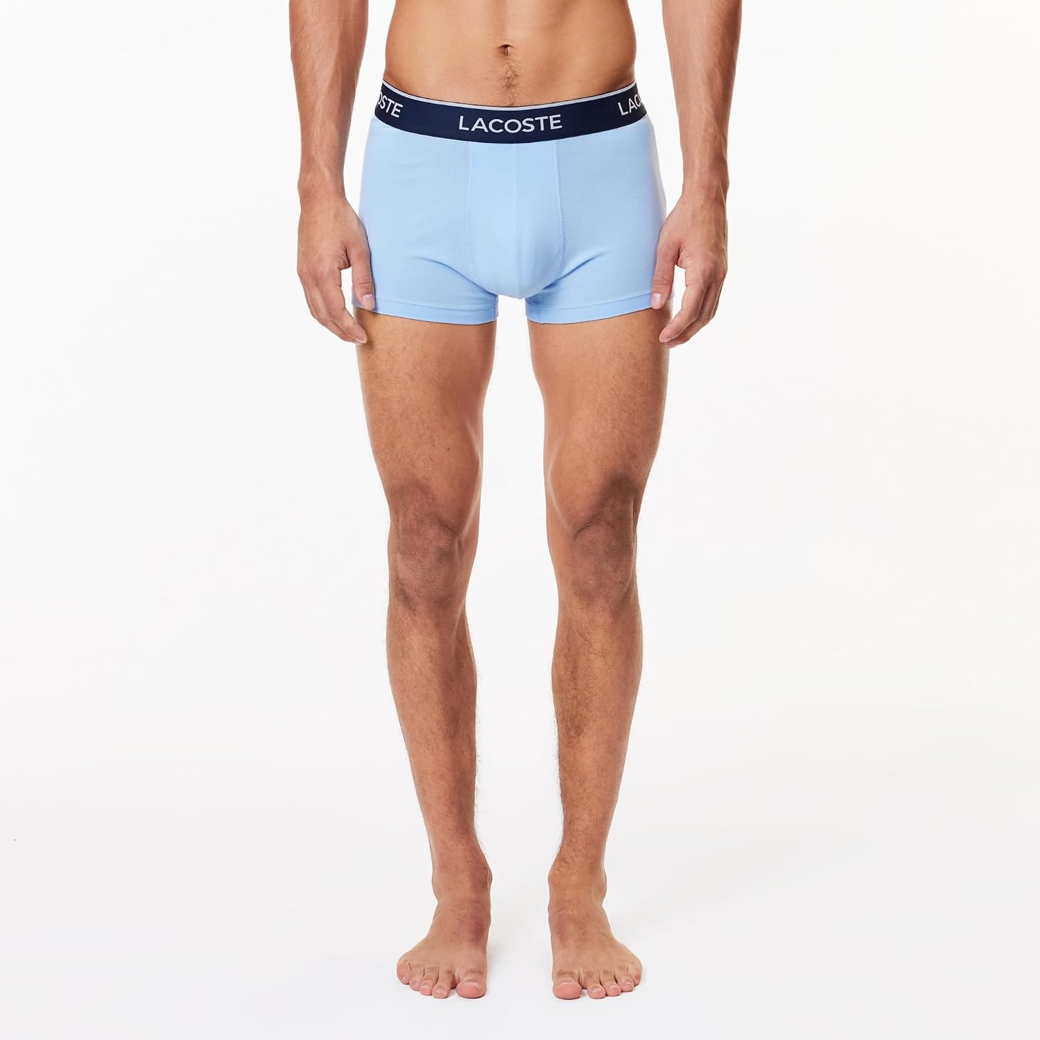 image:imageLacoste Mens Cotton Stretch Essentials Trunks 3packLight BlueBright BlueGrey