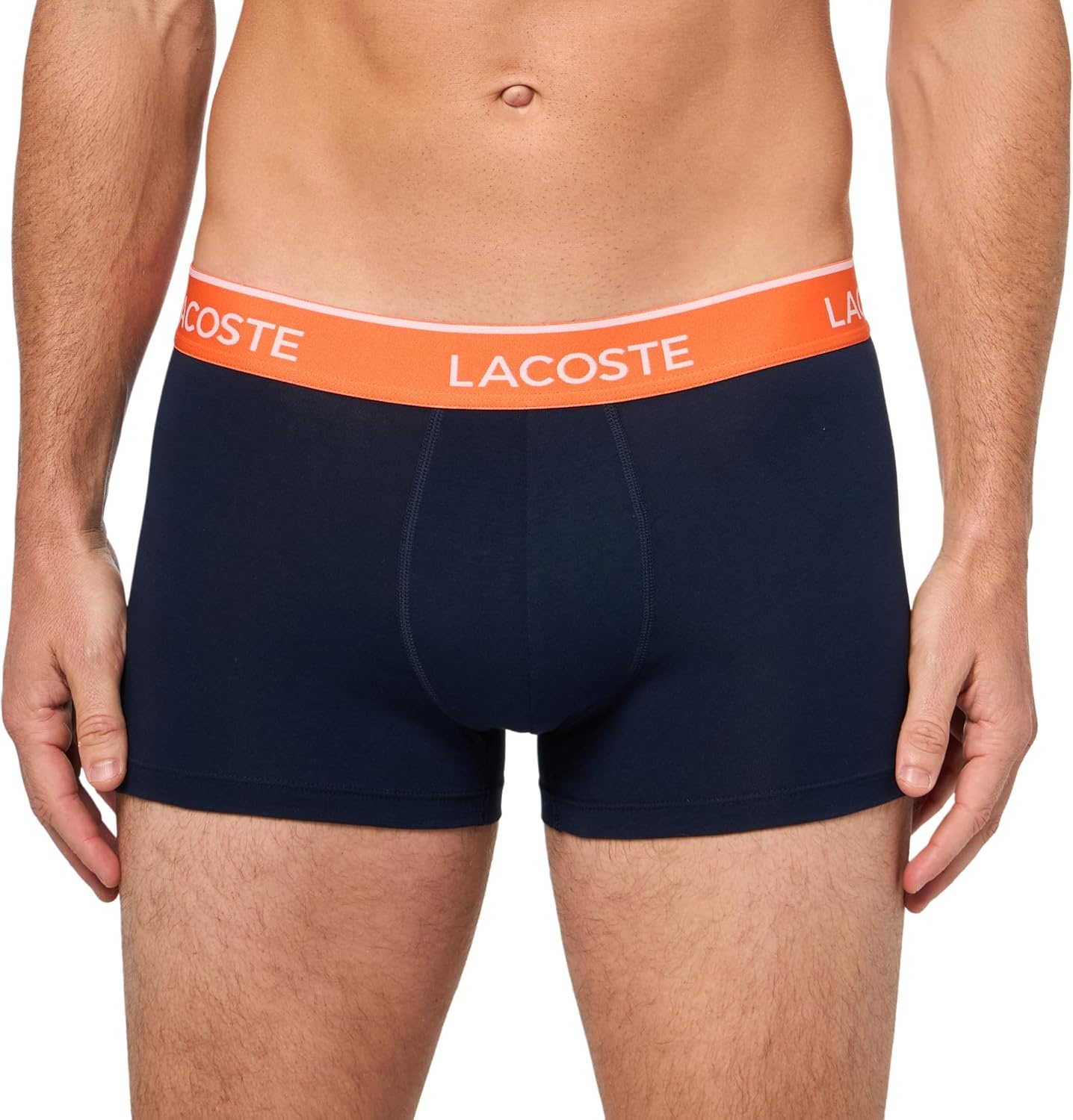 image:imageLacoste Mens Cotton Stretch Essentials Trunks 3packNavy BlueOrangeRed New
