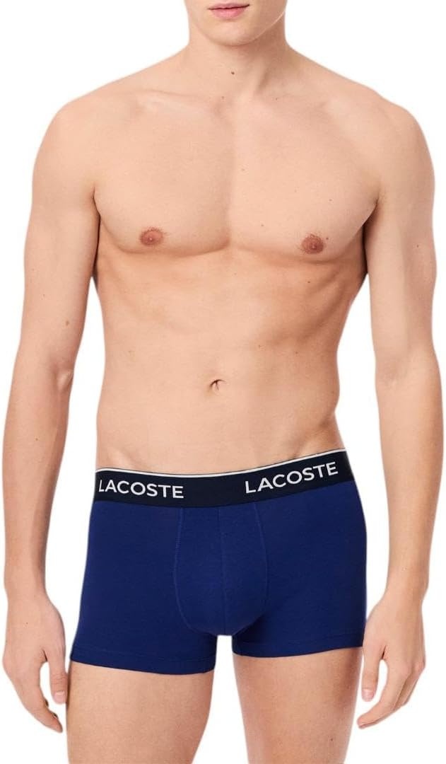 image:imageLacoste Mens Cotton Stretch Essentials Trunks 3packNavy BlueRedBlue