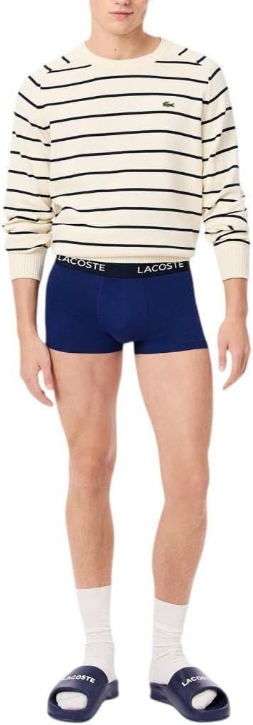 image:imageLacoste Mens Cotton Stretch Essentials Trunks 3packNavy BlueRedBlue