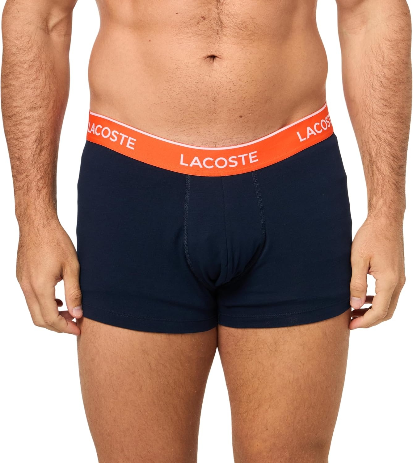 image:imageLacoste Mens Cotton Stretch Essentials Trunks 3packNavy BlueSequoiaOrange