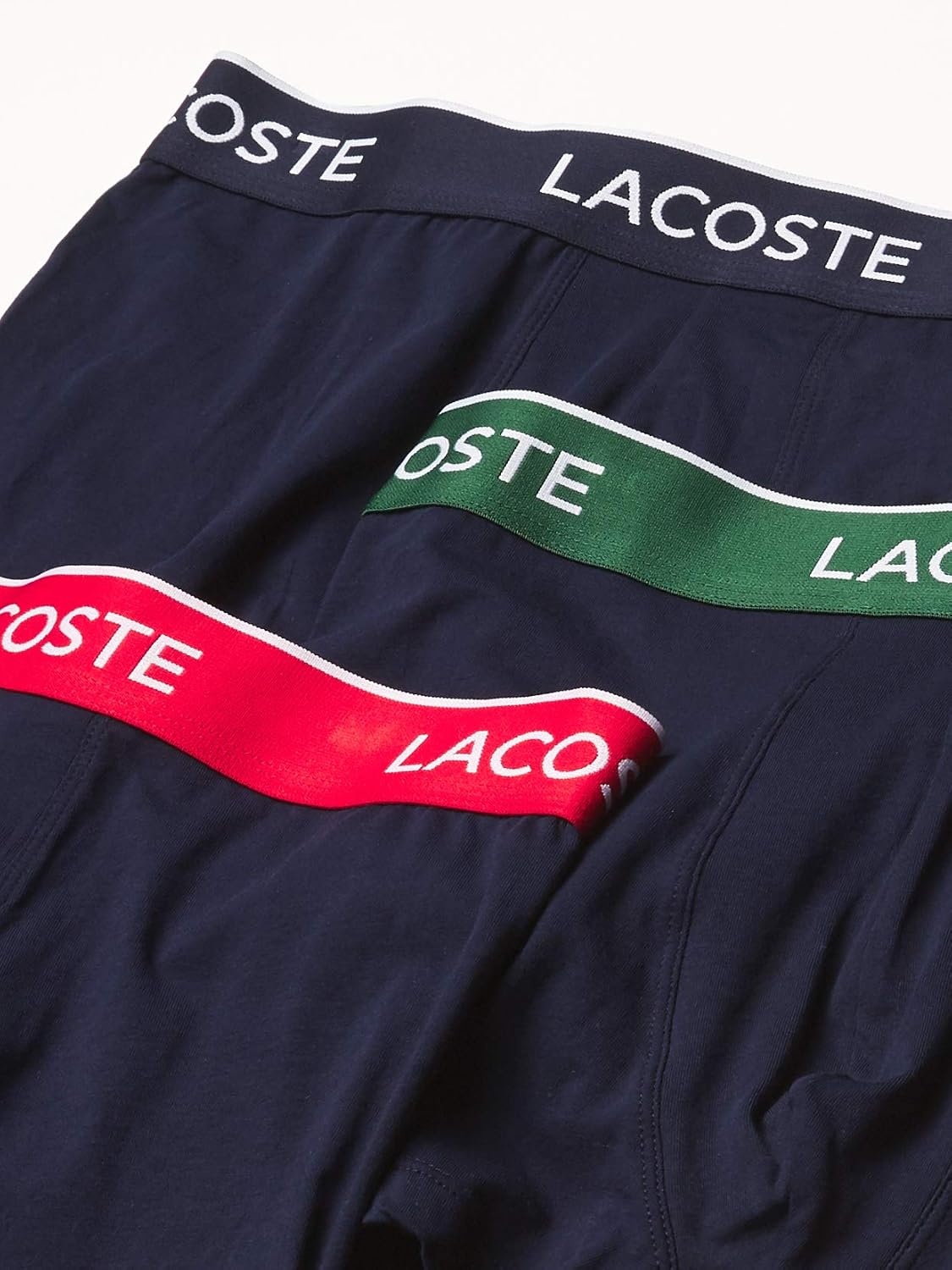 image:imageLacoste Mens Cotton Stretch Essentials Trunks 3packNavy With Azure BlueGreen PepperMustard Waistbands New