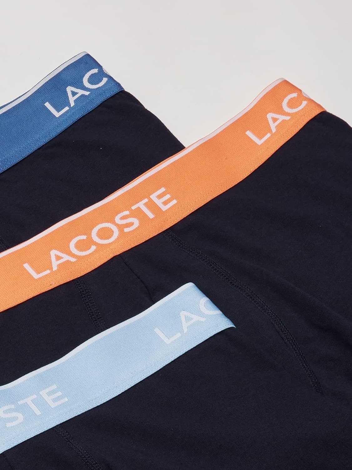 image:imageLacoste Mens Cotton Stretch Essentials Trunks 3packNavy With Light BlueOrangeBlue Waistbands