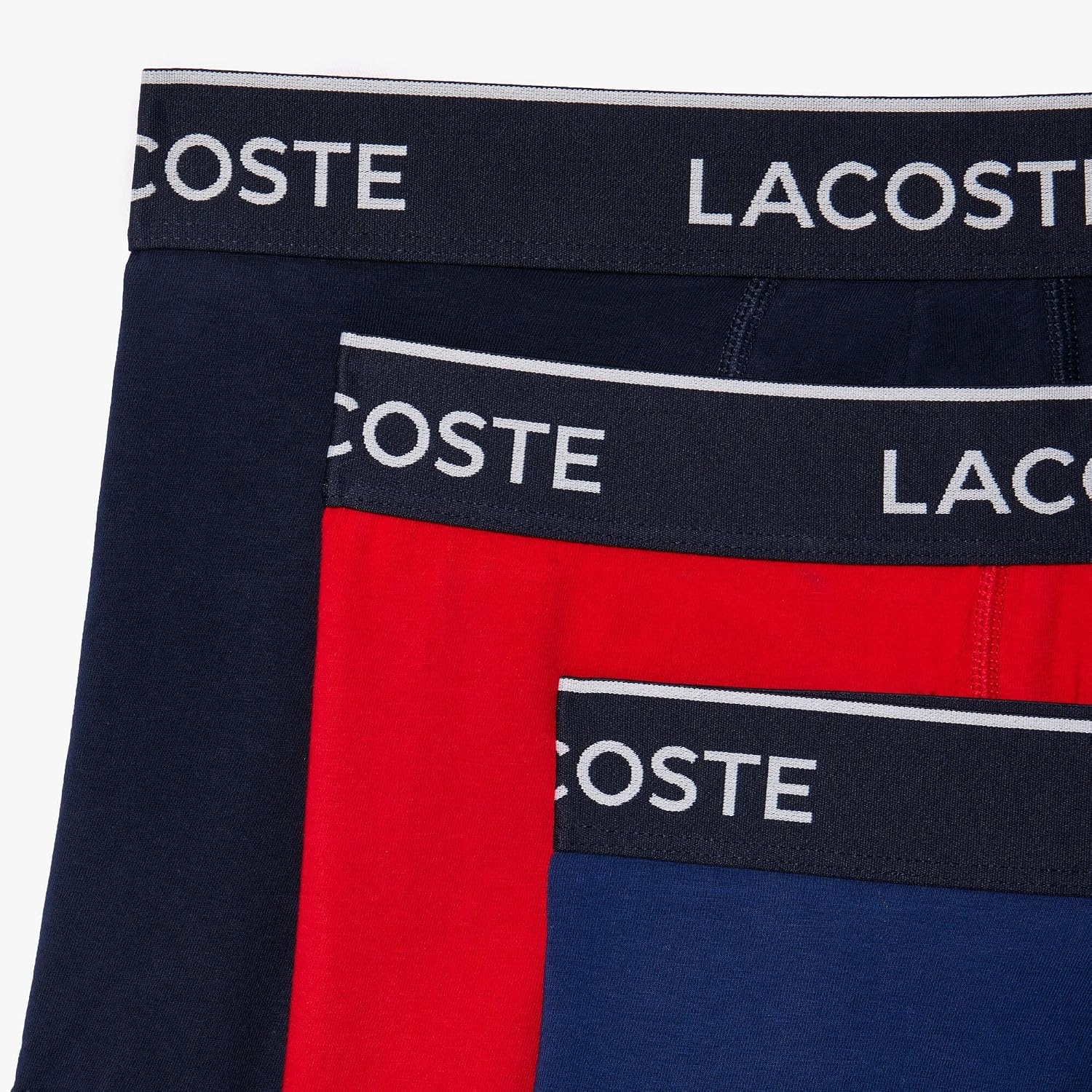 image:imageLacoste Mens Cotton Stretch Essentials Trunks 3packNavyRedBlue