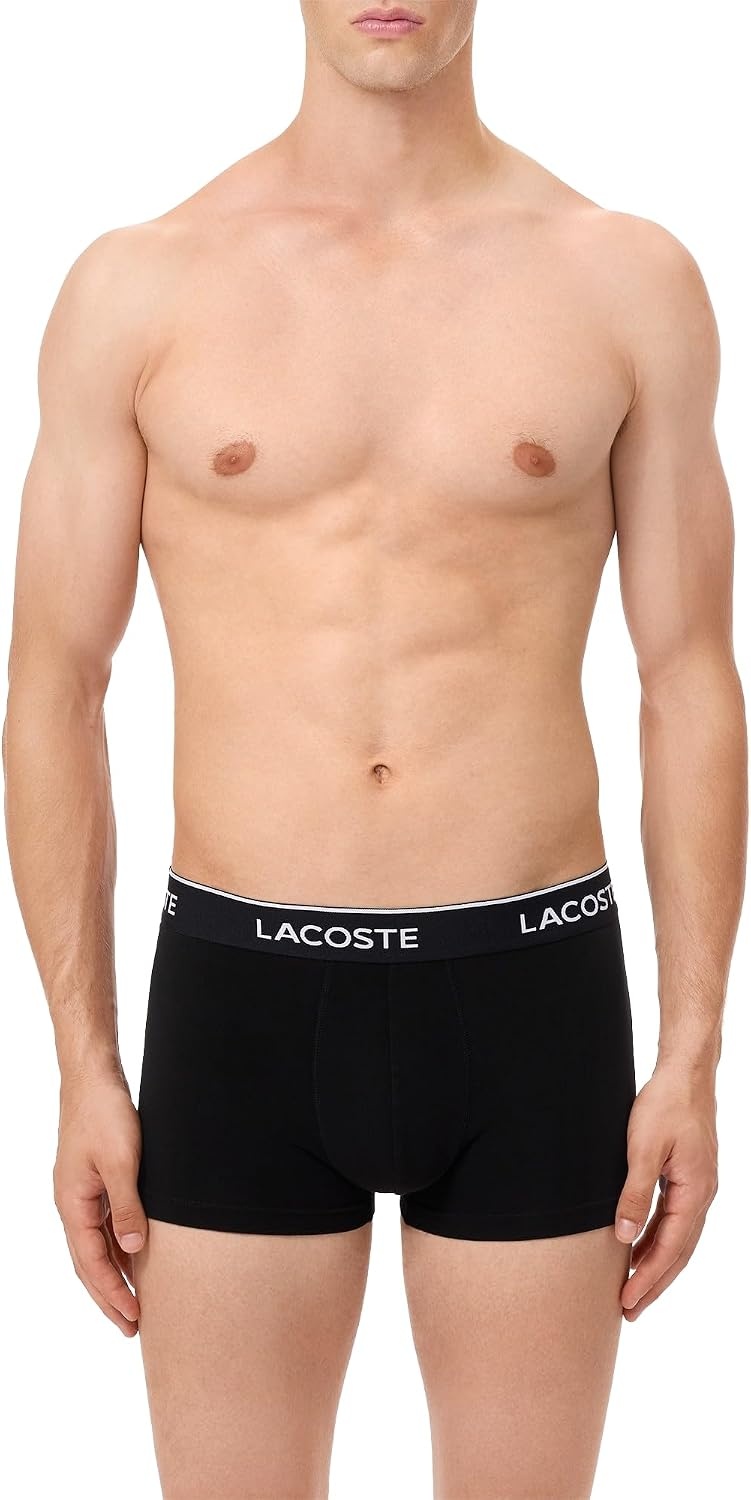image:imageLacoste Mens Cotton Stretch Essentials Trunks 7packBlack With Black Waistbands New