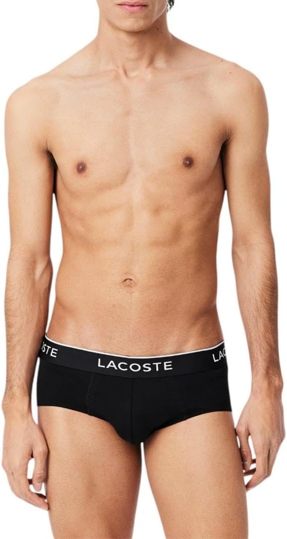 image:imageLacoste Mens Cotton Stretch Jersey Briefs 3 PackBlack With Black Waistbands New