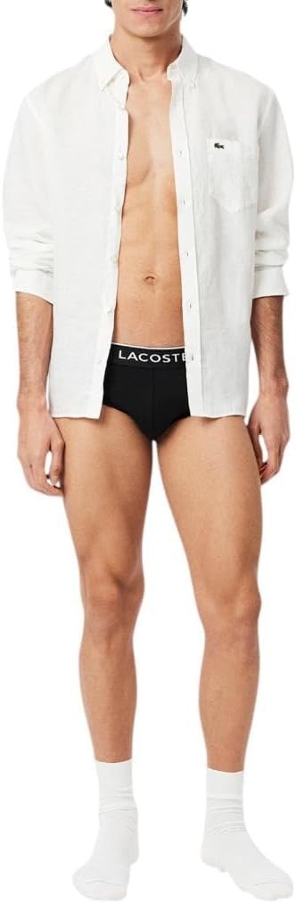 image:imageLacoste Mens Cotton Stretch Jersey Briefs 3 PackBlack With Black Waistbands New