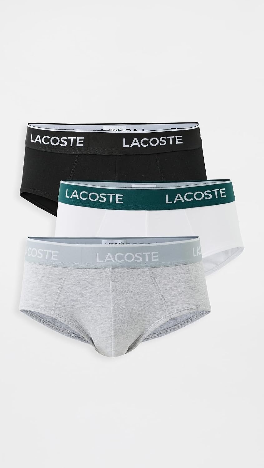 image:imageLacoste Mens Cotton Stretch Jersey Briefs 3 PackBlackWhiteDove Grey New