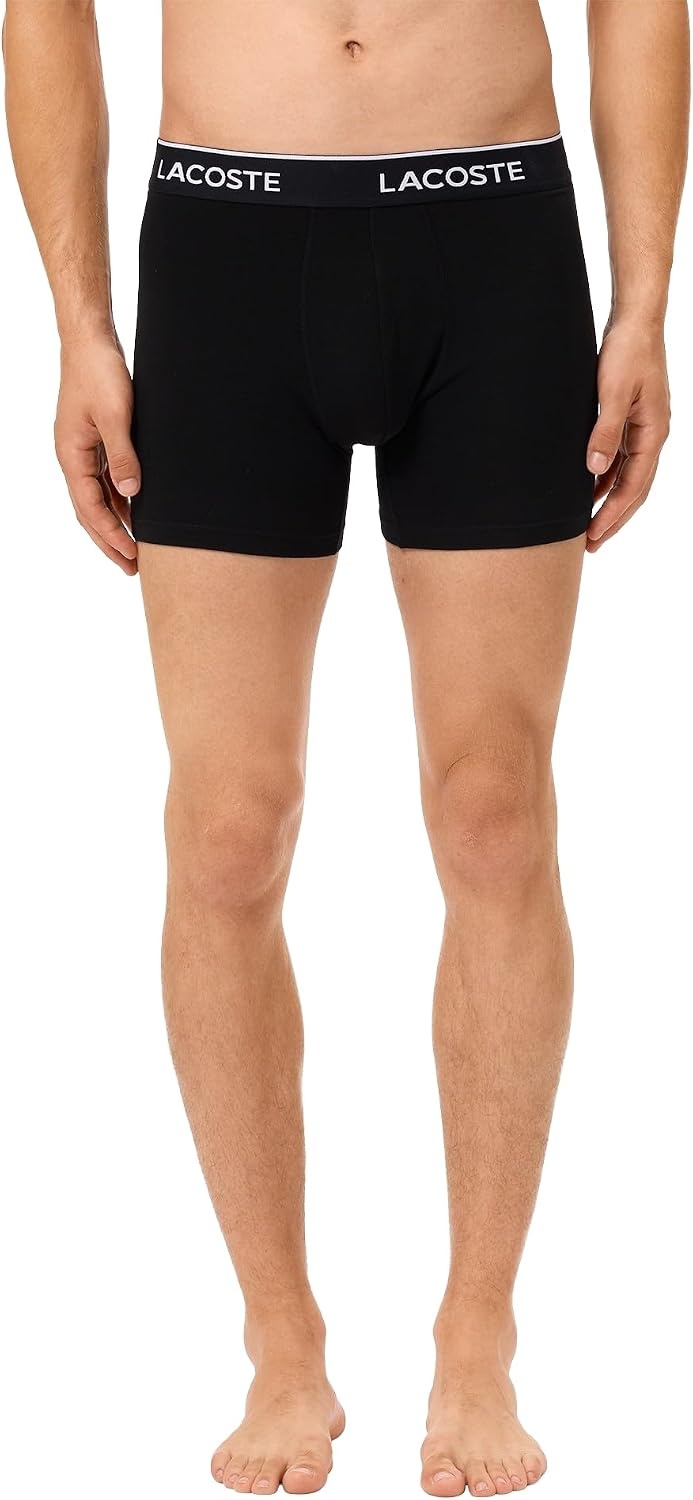 image:imageLacoste Mens Cotton Stretch Jersey Trunks 3 PackBlackWhiteSilver Chine