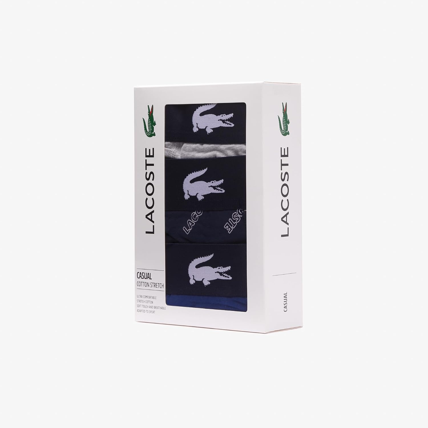 image:imageLacoste Mens Cotton Stretch Lacoste Diagonal Print Boxer Briefs 3PackNavy BlueWhiteDove GreyDeep Ocean