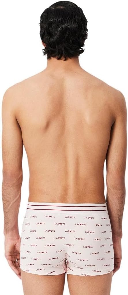 image:imageLacoste Mens Cotton Stretch Lacoste Diagonal Print Trunks 3packNavy BlueDog RoseLadybird Red
