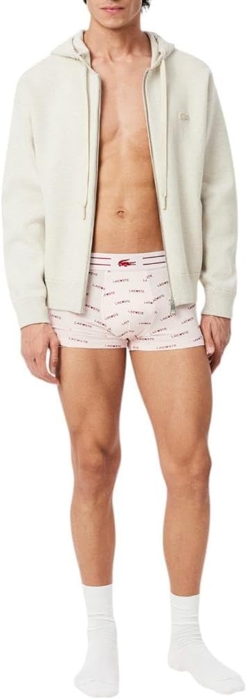 image:imageLacoste Mens Cotton Stretch Lacoste Diagonal Print Trunks 3packNavy BlueDog RoseLadybird Red