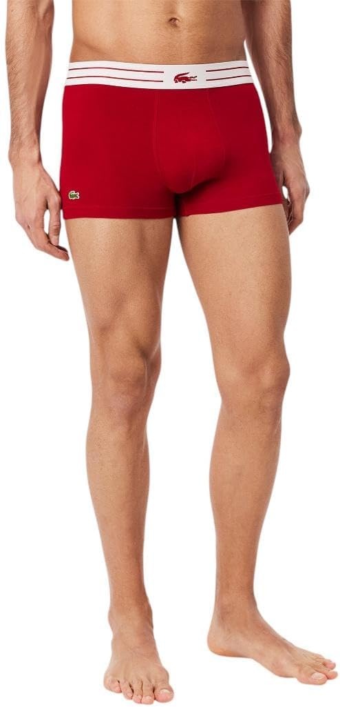 image:imageLacoste Mens Cotton Stretch Lacoste Diagonal Print Trunks 3packNavy BlueDog RoseLadybird Red