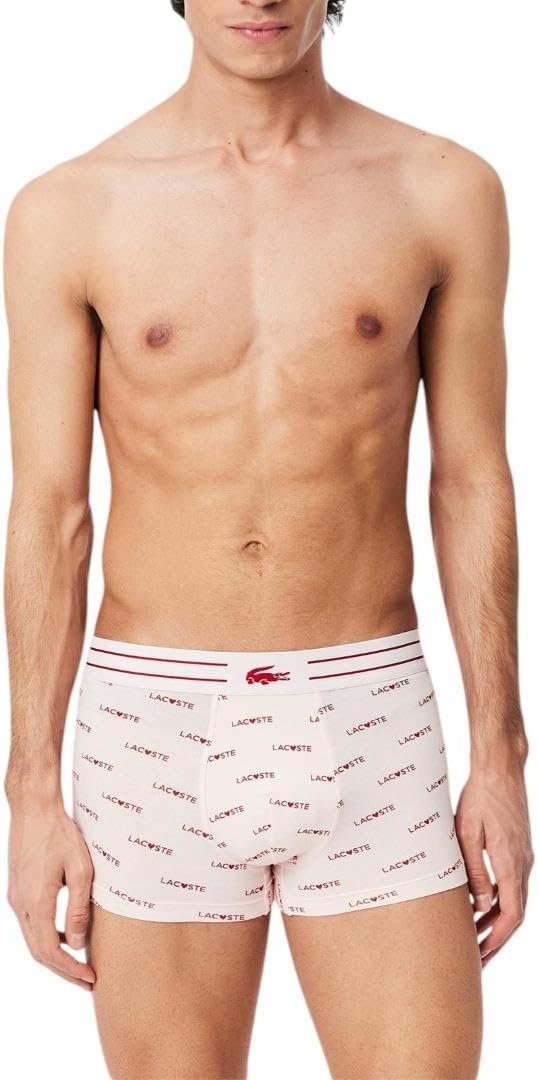 image:imageLacoste Mens Cotton Stretch Lacoste Diagonal Print Trunks 3packNavy BlueDog RoseLadybird Red