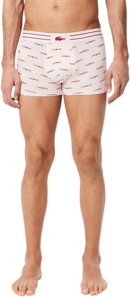 image:imageLacoste Mens Cotton Stretch Lacoste Diagonal Print Trunks 3packNavy BlueDog RoseLadybird Red