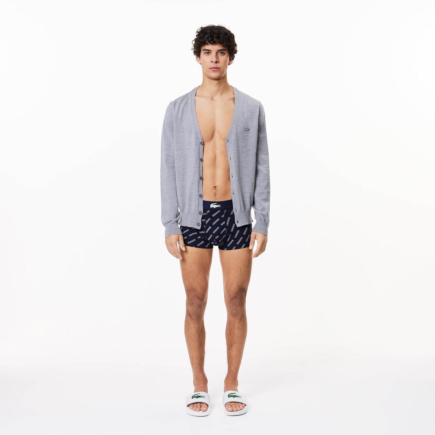 image:imageLacoste Mens Cotton Stretch Lacoste Diagonal Print Trunks 3packNavy BlueSilverCharcoal