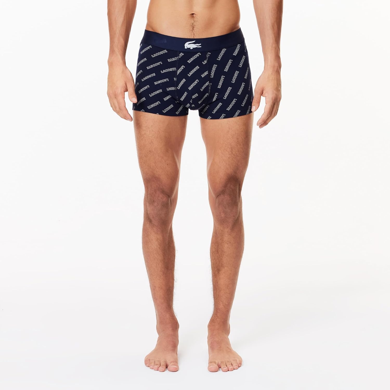 image:imageLacoste Mens Cotton Stretch Lacoste Diagonal Print Trunks 3packNavy BlueSilverCharcoal