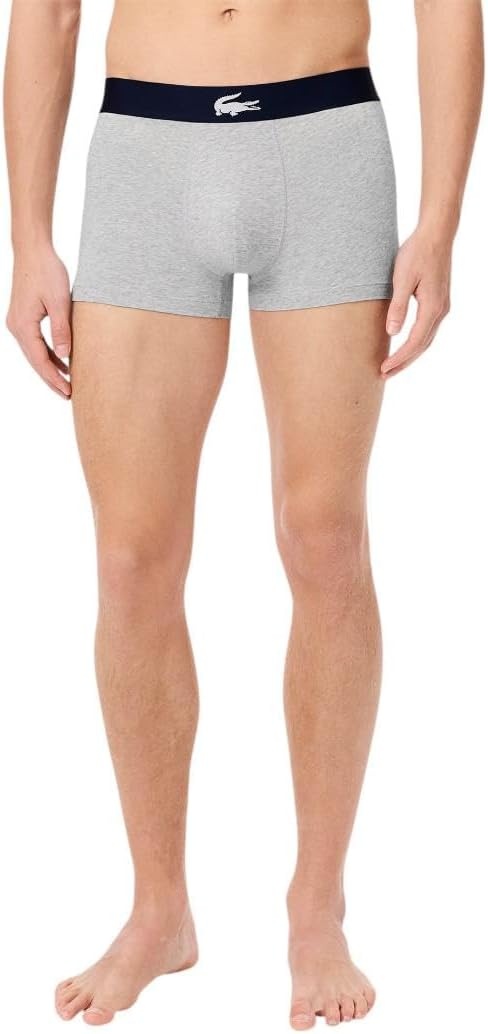image:imageLacoste Mens Cotton Stretch Lacoste Diagonal Print Trunks 3packNavy BlueWhiteDove Grey