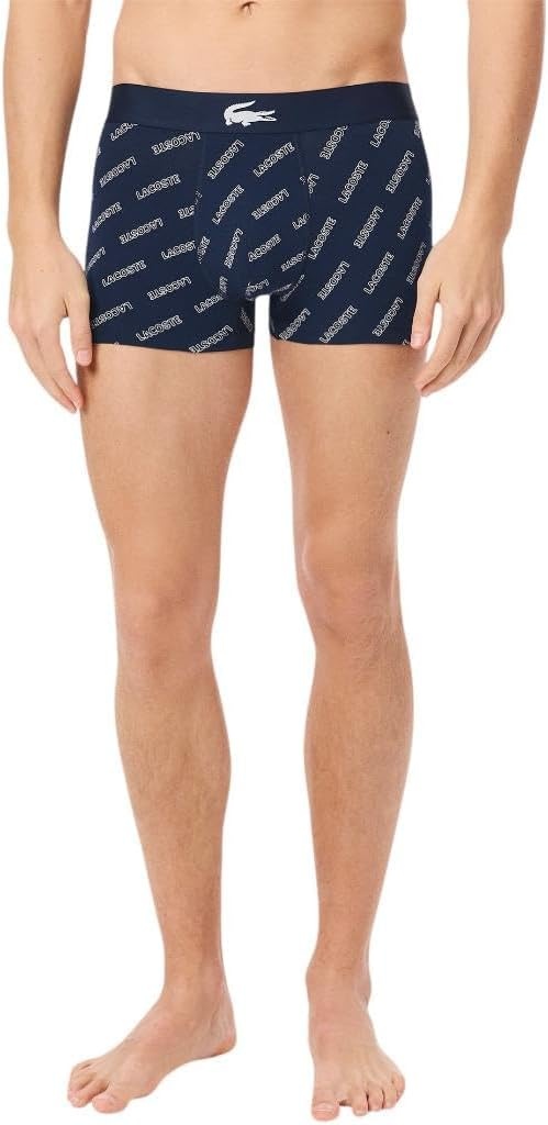 image:imageLacoste Mens Cotton Stretch Lacoste Diagonal Print Trunks 3packNavy BlueWhiteDove Grey
