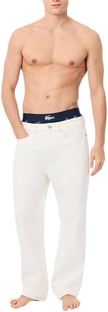 image:imageLacoste Mens Cotton Stretch Lacoste Diagonal Print Trunks 3packNavy BlueWhiteDove Grey