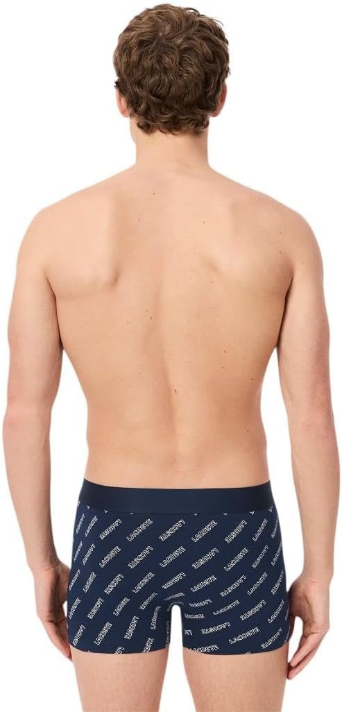 image:imageLacoste Mens Cotton Stretch Lacoste Diagonal Print Trunks 3packNavy BlueWhiteDove Grey