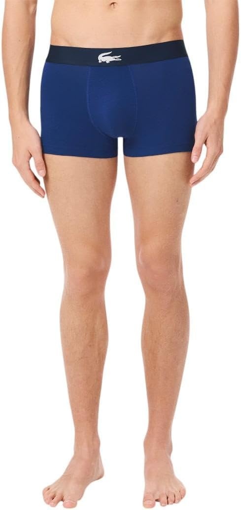 image:imageLacoste Mens Cotton Stretch Lacoste Diagonal Print Trunks 3packNavy BlueWhiteDove Grey