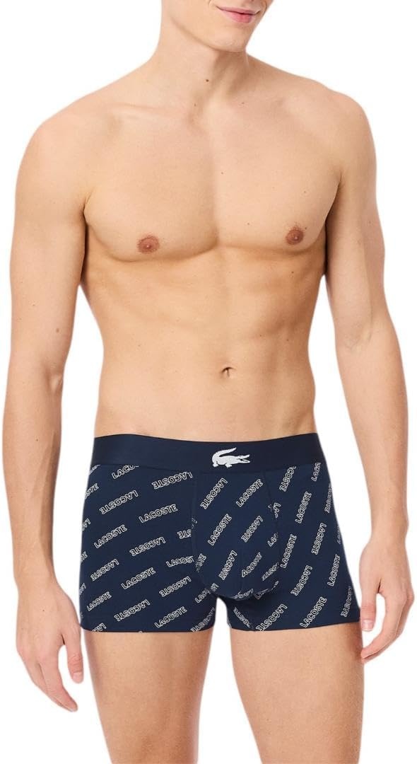 image:imageLacoste Mens Cotton Stretch Lacoste Diagonal Print Trunks 3packNavy BlueWhiteDove Grey