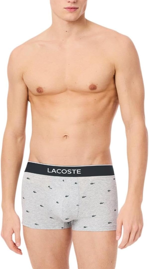image:imageLacoste Mens Cotton Stretch Mini Croc Print Trunks 3packBlackMidnight SmokeDove Grey With Black Waistbands