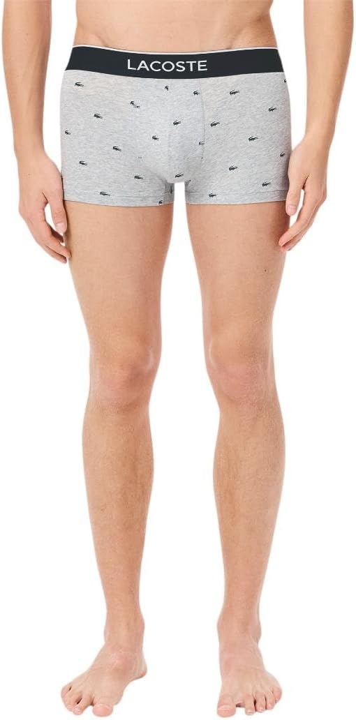 image:imageLacoste Mens Cotton Stretch Mini Croc Print Trunks 3packBlackMidnight SmokeDove Grey With Black Waistbands