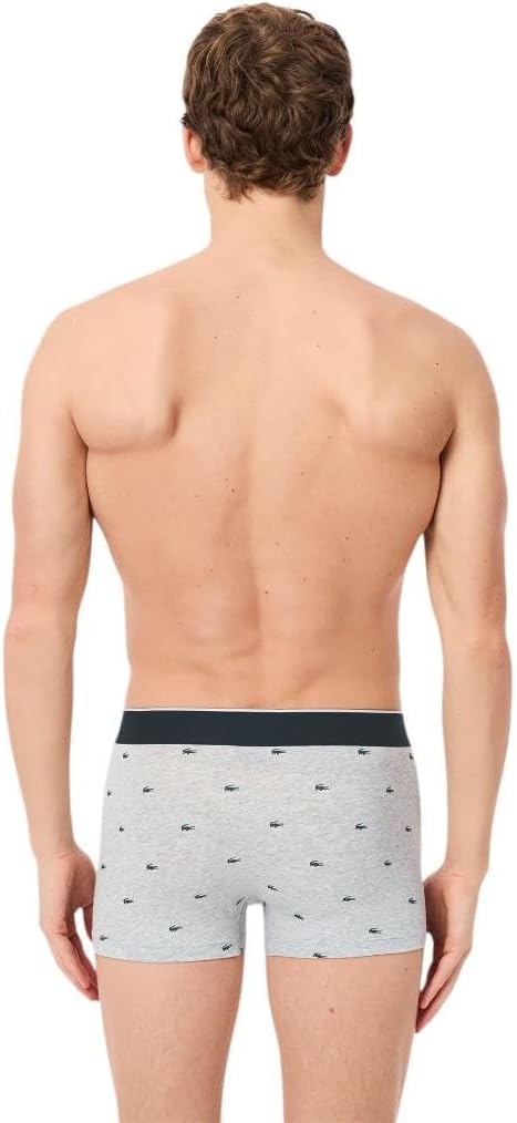 image:imageLacoste Mens Cotton Stretch Mini Croc Print Trunks 3packBlackMidnight SmokeDove Grey With Black Waistbands