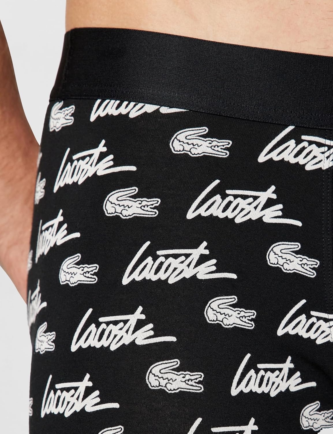 image:imageLacoste Mens Cotton Stretch Print Animation Boxer BriefsBlackWhite