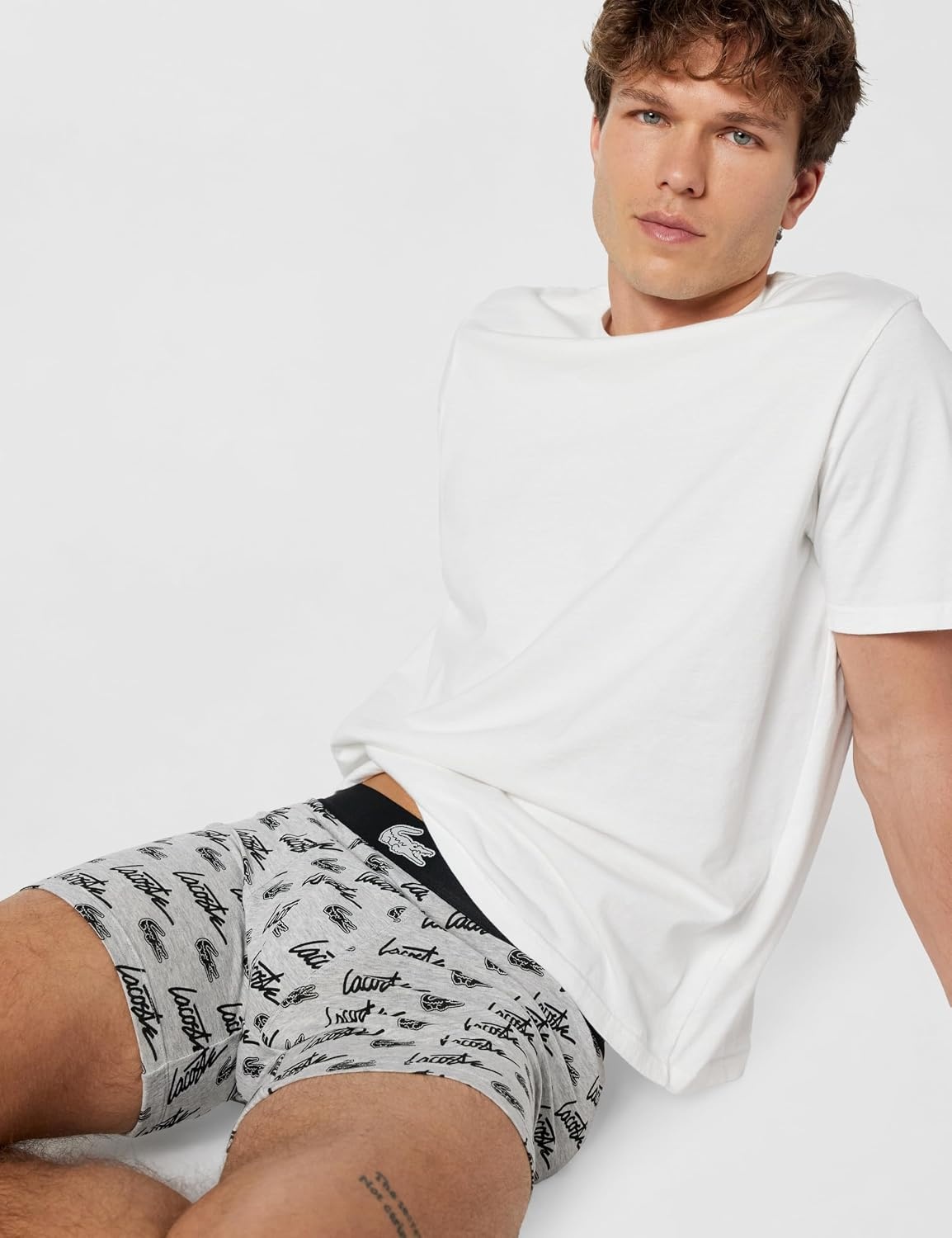 image:imageLacoste Mens Cotton Stretch Print Animation Boxer BriefsGreyBlack
