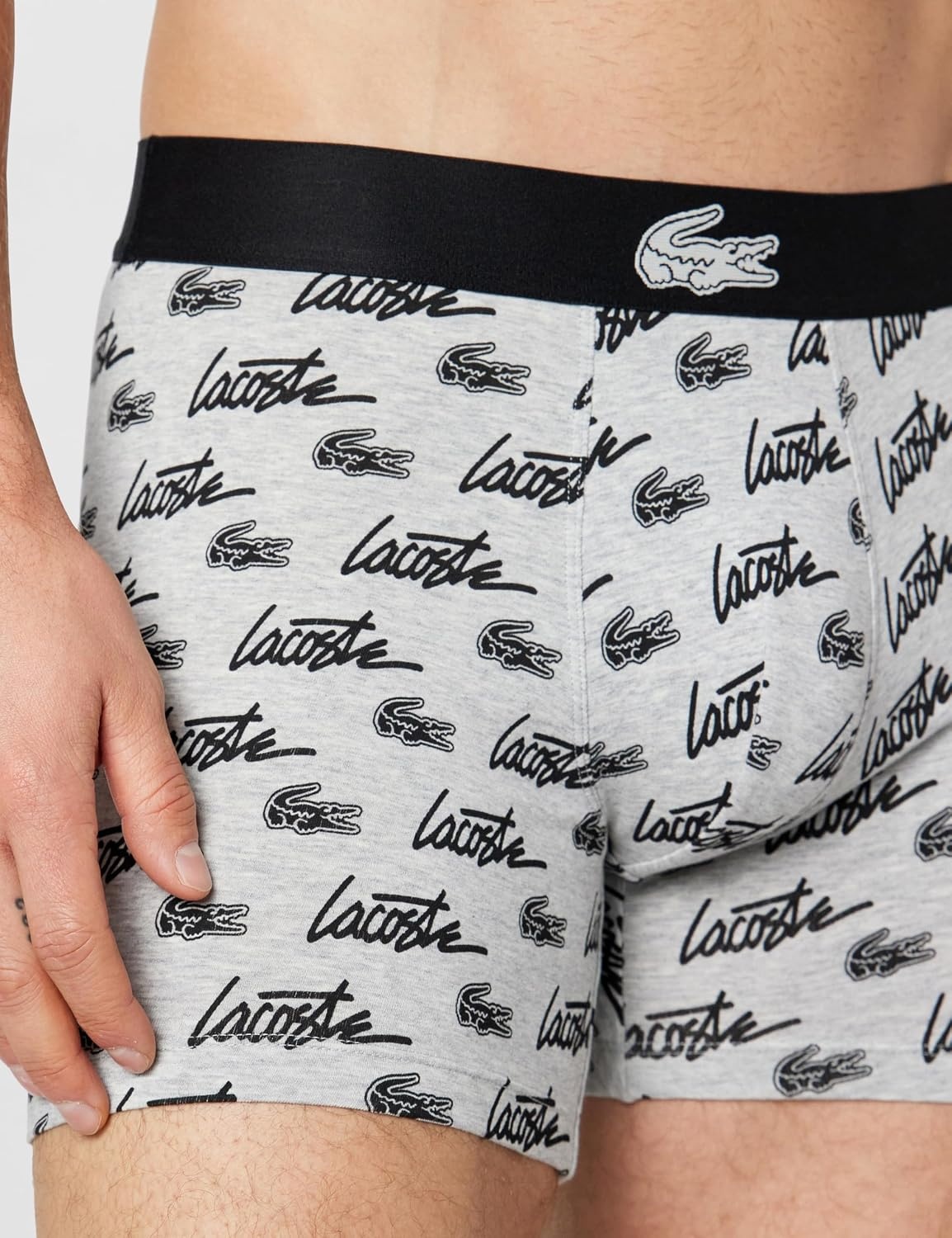 image:imageLacoste Mens Cotton Stretch Print Animation Boxer BriefsGreyBlack