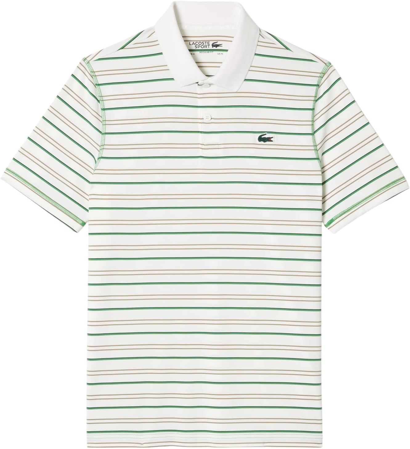 image:imageLacoste Mens Golf Recycled Polyester Stripe Polo ShirtFlourBrownNavy Blue