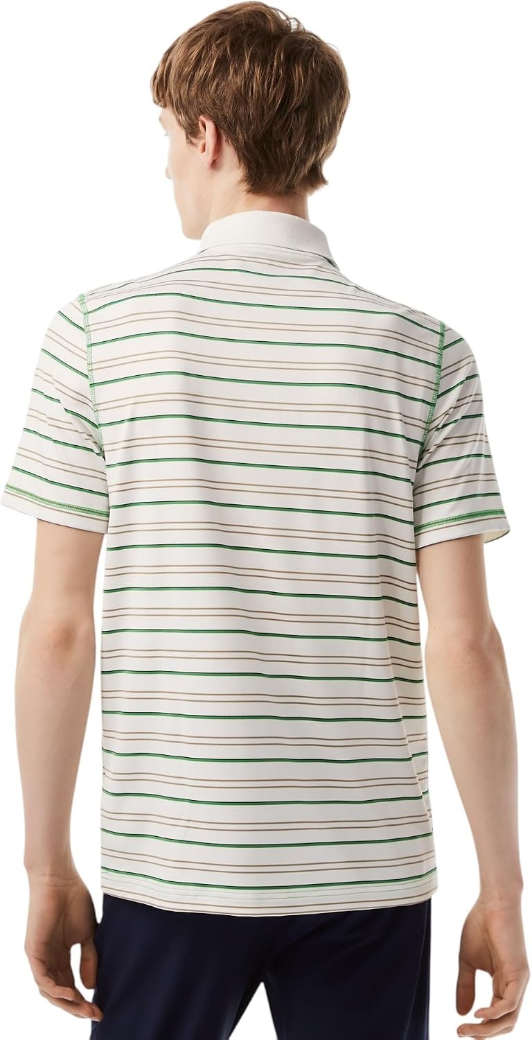 image:imageLacoste Mens Golf Recycled Polyester Stripe Polo ShirtFlourBrownNavy Blue