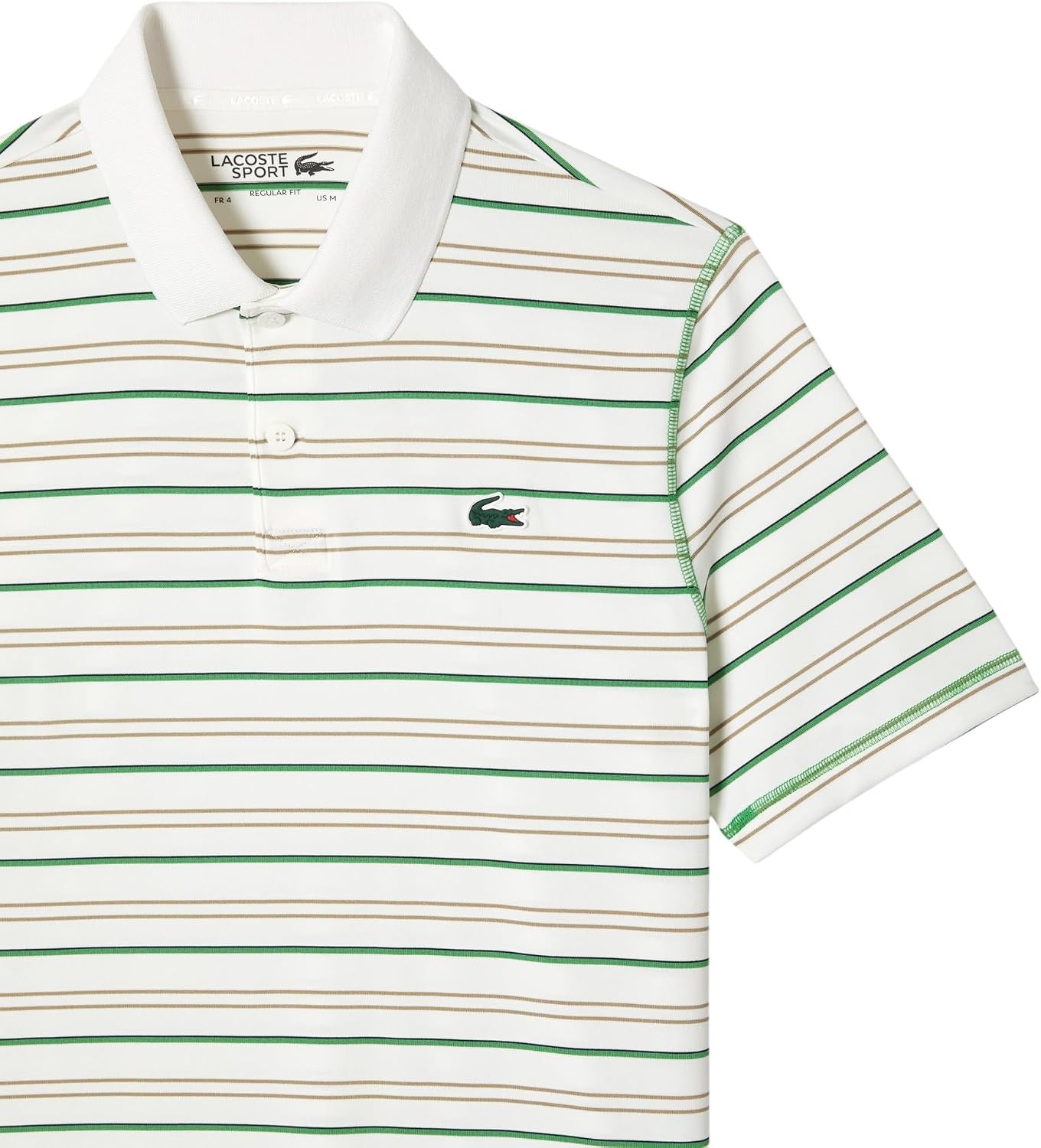 image:imageLacoste Mens Golf Recycled Polyester Stripe Polo ShirtFlourBrownNavy Blue