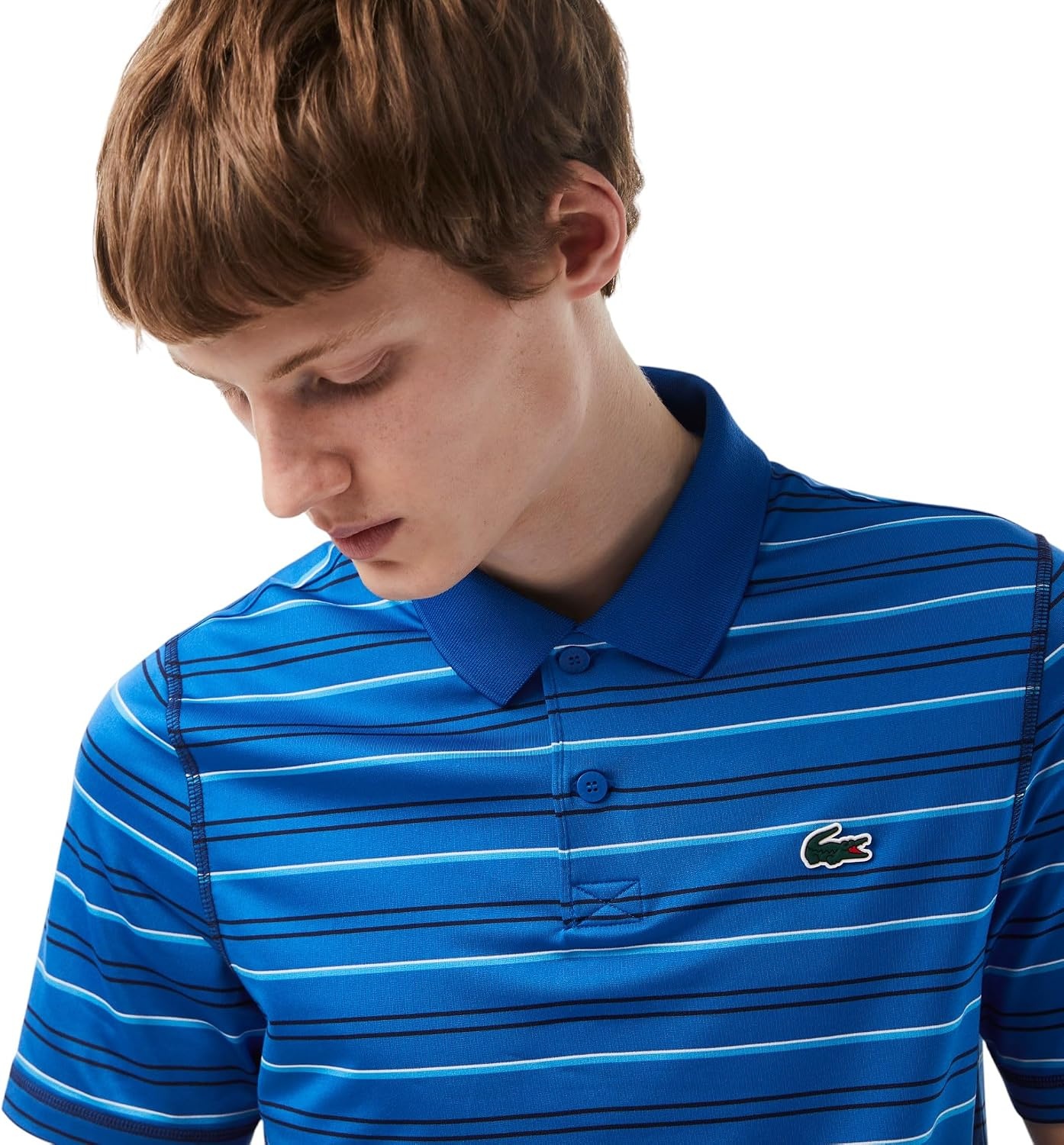 image:imageLacoste Mens Golf Recycled Polyester Stripe Polo ShirtKingdom BlueNavy Blue