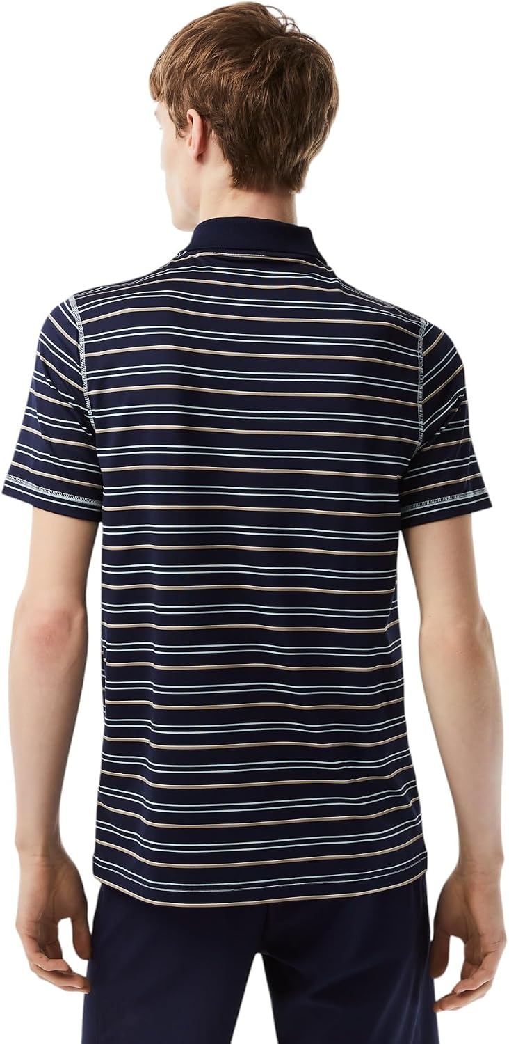 image:imageLacoste Mens Golf Recycled Polyester Stripe Polo ShirtNavy BluePastille MintF