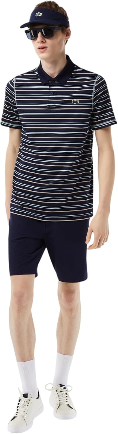 image:imageLacoste Mens Golf Recycled Polyester Stripe Polo ShirtNavy BluePastille MintF