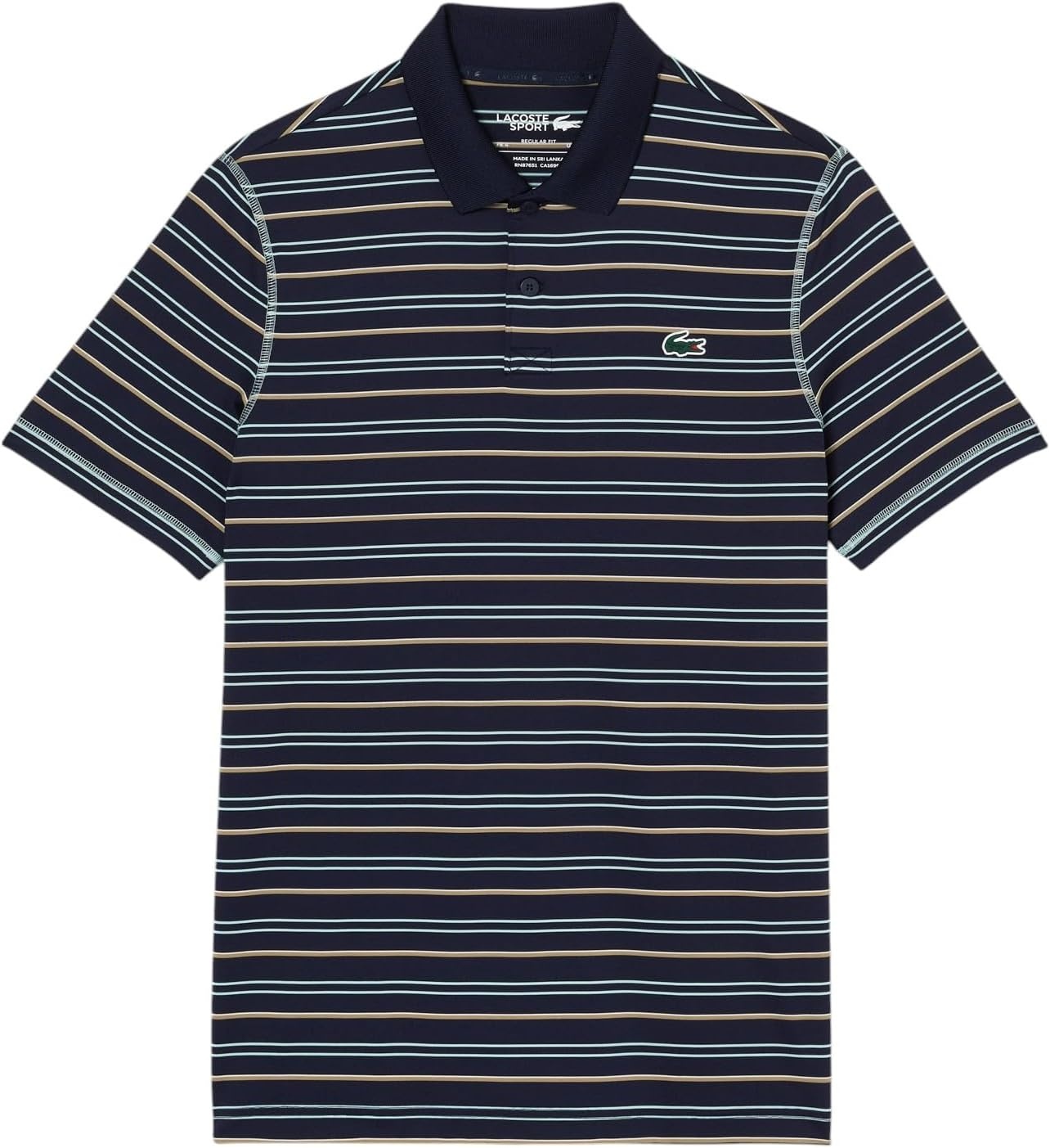 image:imageLacoste Mens Golf Recycled Polyester Stripe Polo ShirtNavy BluePastille MintF