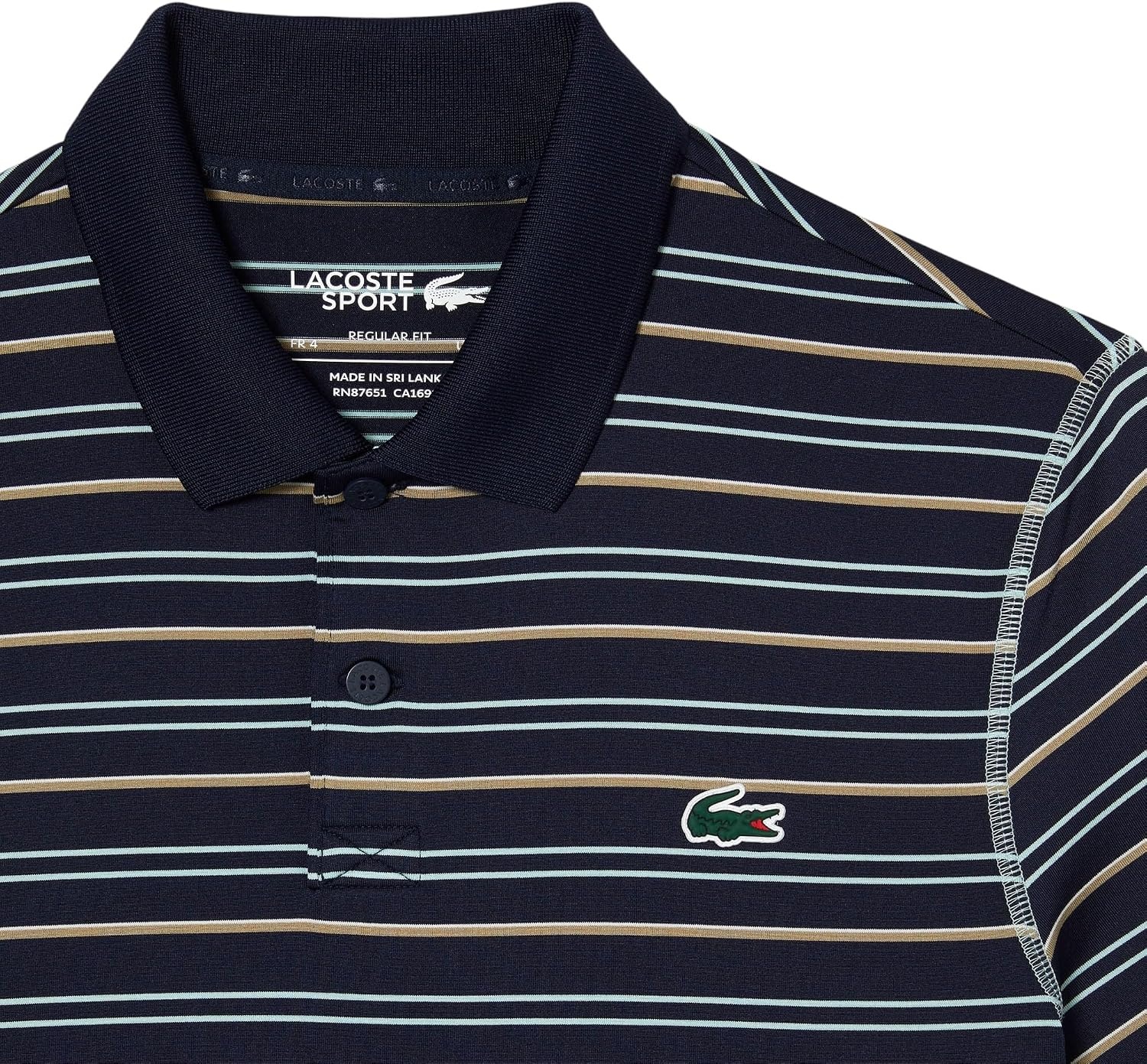 image:imageLacoste Mens Golf Recycled Polyester Stripe Polo ShirtNavy BluePastille MintF