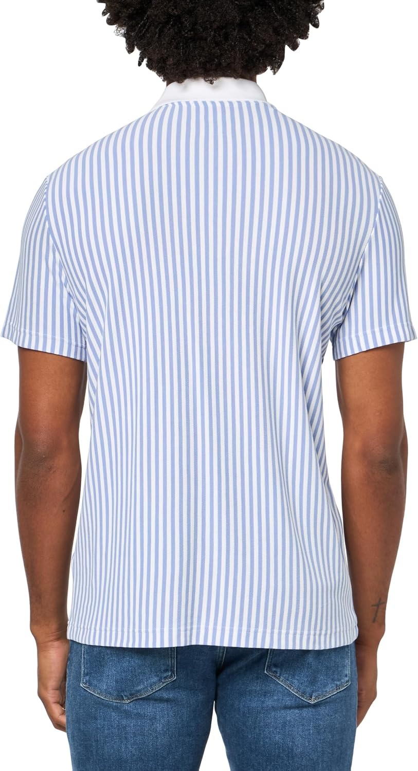 image:imageLacoste Mens Heat Regulating Striped Golf PoloDelphiniumWhite