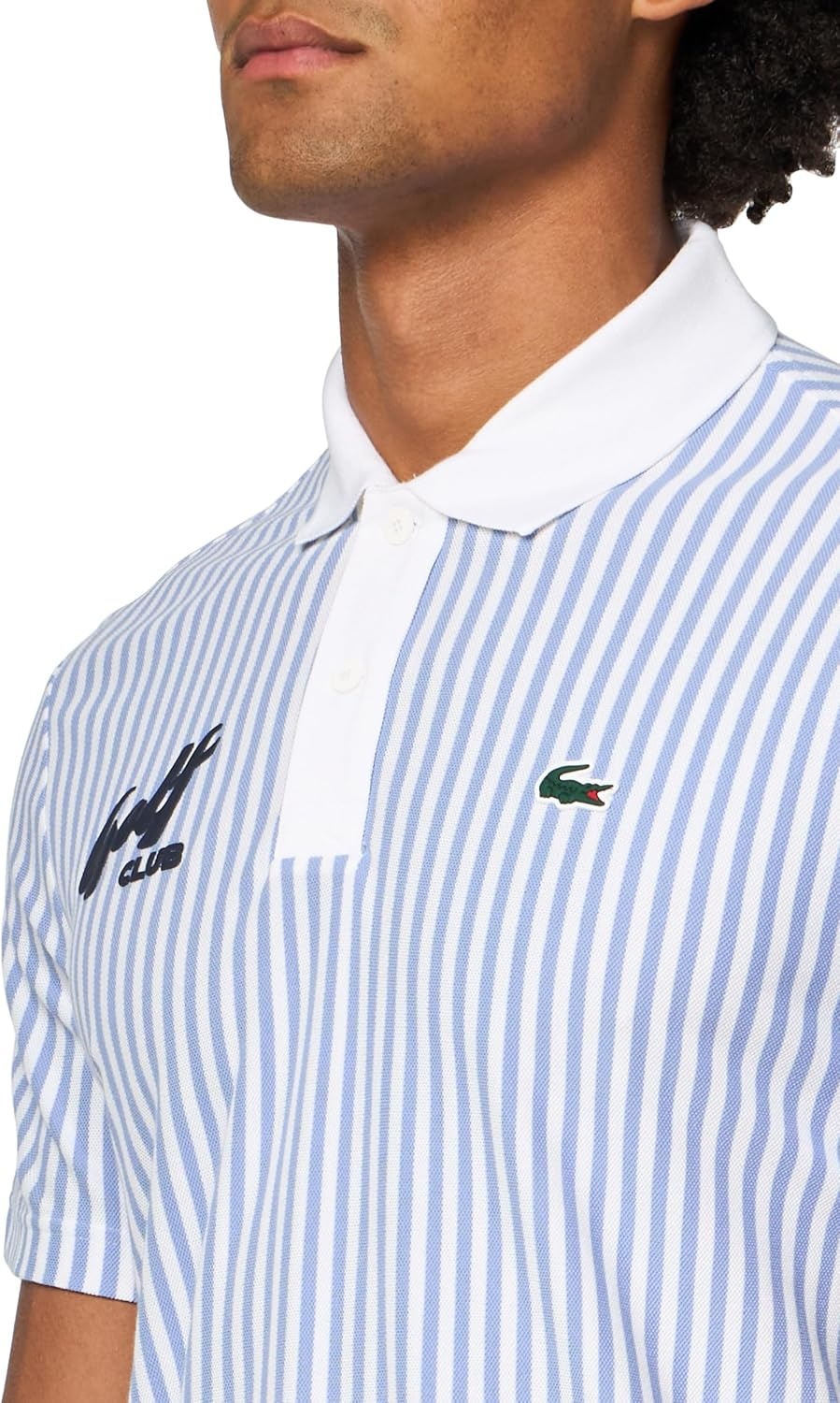 image:imageLacoste Mens Heat Regulating Striped Golf PoloDelphiniumWhite
